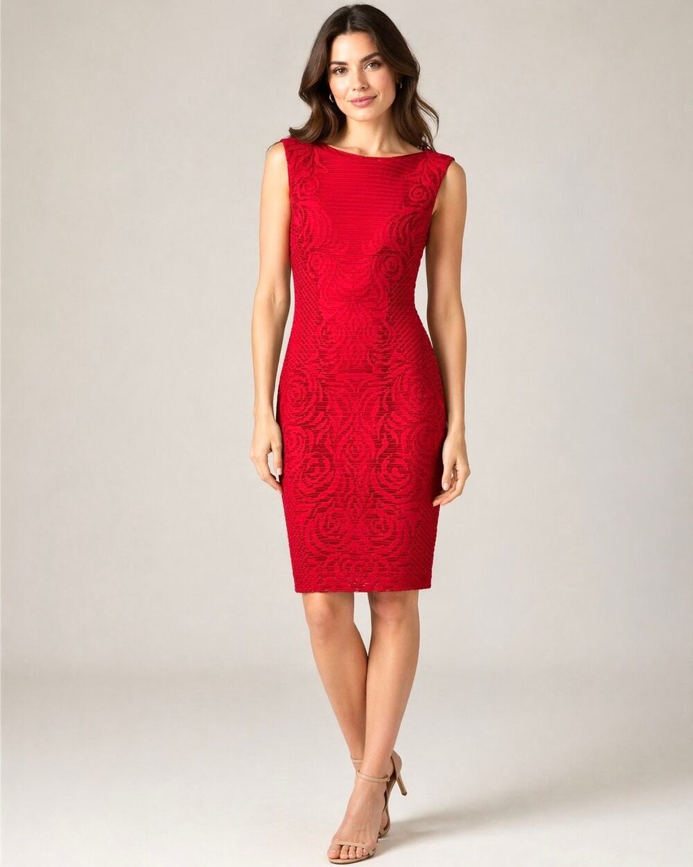Vintage Caché Red Sleeveless Sheath Dress Size 2 Stretch Jersey Knit Made in USA